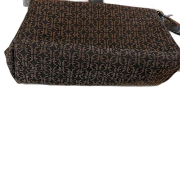 EUC Fossil Brown/Black Canvas and Leather Small Crossbody Handbag Purse w/Key - Picture 8 of 8